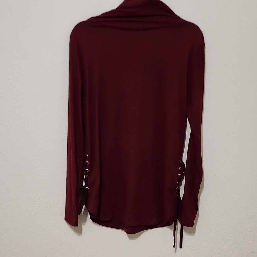 Burgundy Long Sleeve Top with Lace-Up Detail - Picture 6 of 7